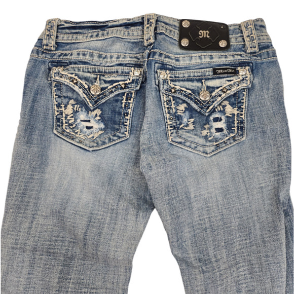 Miss Me Jeans 28 Cuffed Capri Faded Destroyed Abrasion Y2k Pocket Flap - Picture 3 of 10